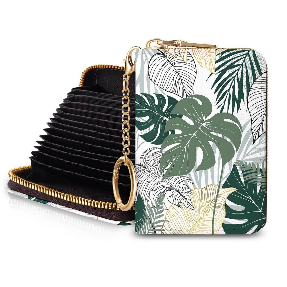 5295 Credit Card Holder , Tropical Leaves Abstract Small RFID Wallet